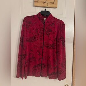 Vintage Jeanne Alexander Sz M  Red Paisley Zip Front Blouse VGUC 😊😊